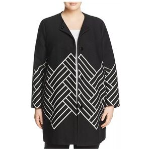Marina Rinaldi Noto Jacquard Duster Coat abstract print wool blend black 22 plus